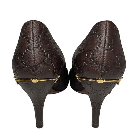 Gucci Chocolate Brown Leather Pumps Horsebit Heel EU 38.5 US 8.5 Made in Italy - Picture 6 of 12